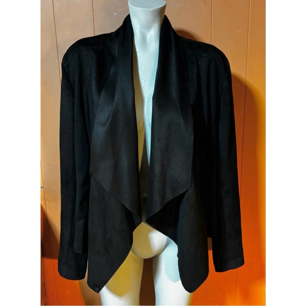 Carmen Marc Valvo Flowy Draped Jacket Black 10 - Picture 3 of 6